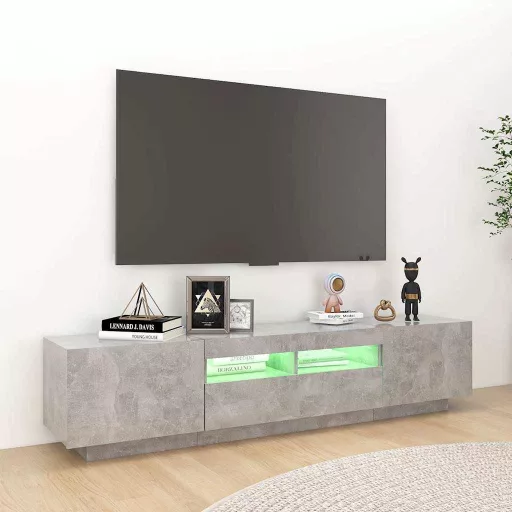 Betonszürke TV-szekrény LED-lámpákkal 180 x 35 x 40 cm