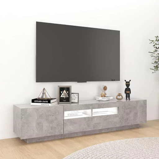 Betonszürke TV-szekrény LED-lámpákkal 180 x 35 x 40 cm