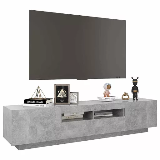 Betonszürke TV-szekrény LED-lámpákkal 180 x 35 x 40 cm