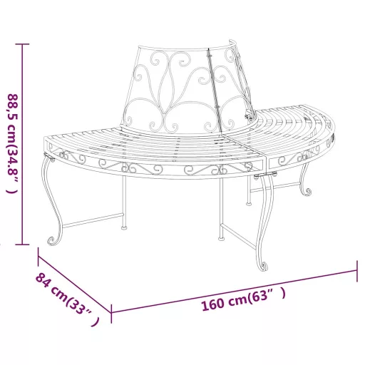 2 db fekete acél félkör alakú fa körüli pad Ø160 cm