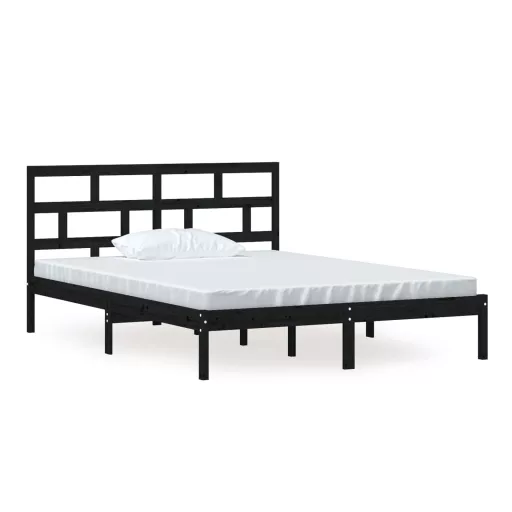 Fekete tömör fa ágykeret 150 x 200 cm (King Size)