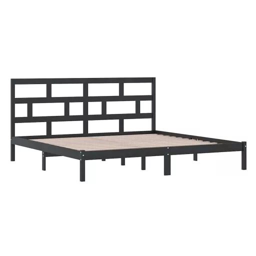 Fekete tömör fenyőfa ágykeret 200 x 200 cm
