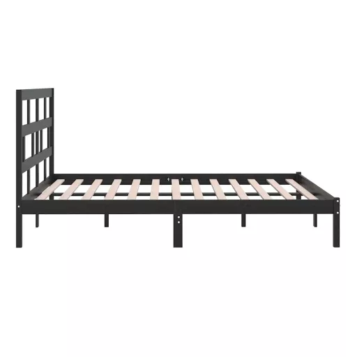 Fekete tömör fenyőfa ágykeret 200 x 200 cm