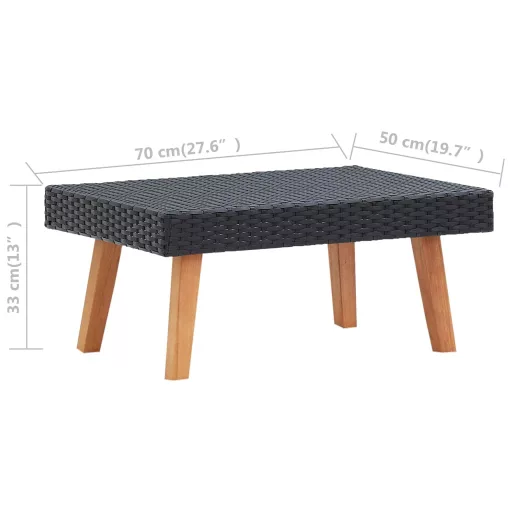 Fekete polyrattan kerti dohányzóasztal