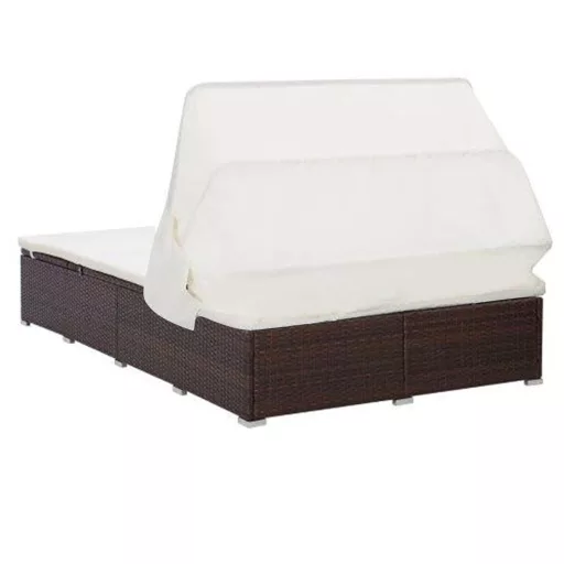 Kétszemélyes barna polyrattan napozóágy párnával