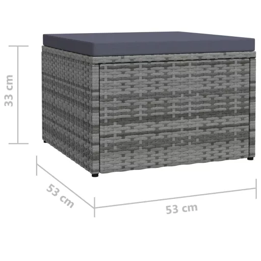 Szürke polyrattan kerti lábzsámoly párnával