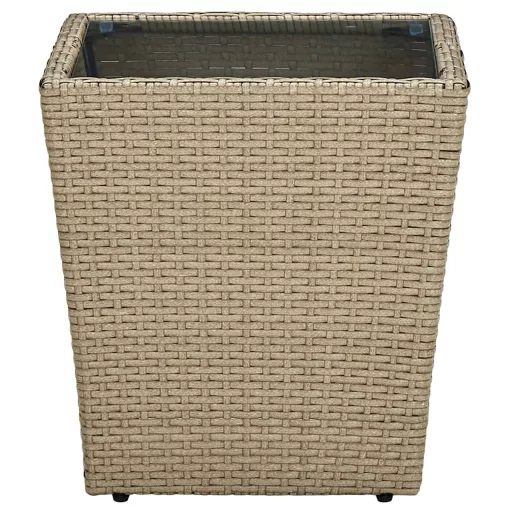 Bézs polyrattan és edzett üveg dohányzóasztal 41,5x41,5x44 cm