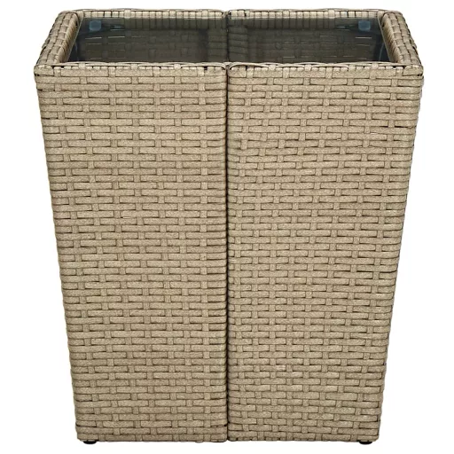 Bézs polyrattan és edzett üveg dohányzóasztal 41,5x41,5x44 cm