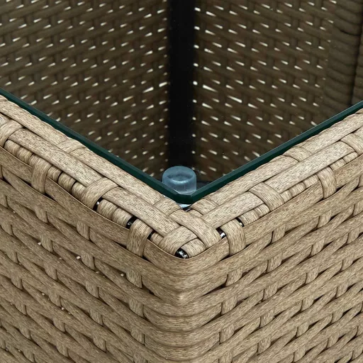 Bézs polyrattan és edzett üveg dohányzóasztal 41,5x41,5x44 cm