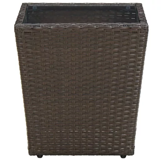 Barna polyrattan és edzett üveg dohányzóasztal 41,5x41,5x44 cm