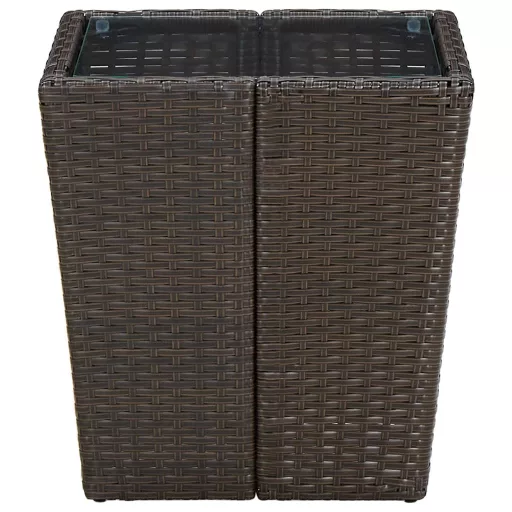 Barna polyrattan és edzett üveg dohányzóasztal 41,5x41,5x44 cm