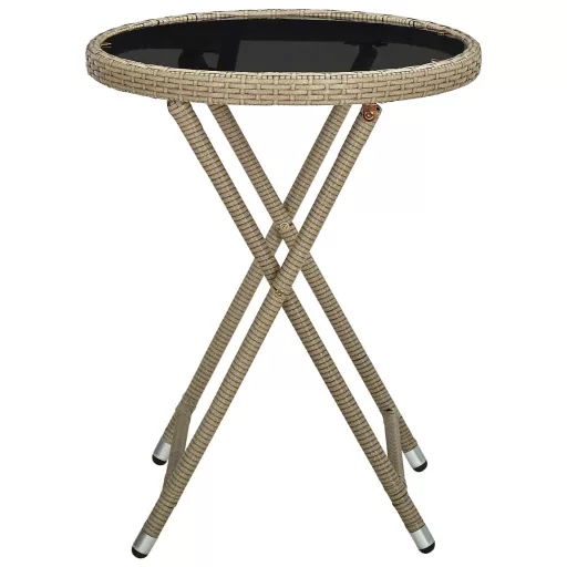 Bézs polyrattan és edzett üveg teázóasztal 60 cm