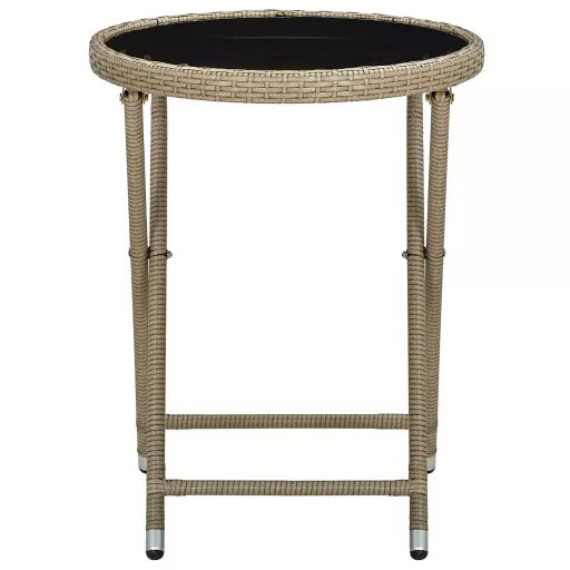 Bézs polyrattan és edzett üveg teázóasztal 60 cm
