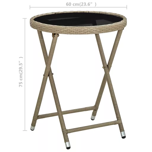 Bézs polyrattan és edzett üveg teázóasztal 60 cm