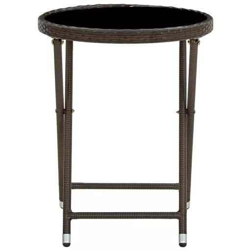Barna polyrattan és edzett üveg teázóasztal 60 cm