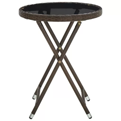 Barna polyrattan és edzett üveg teázóasztal 60 cm