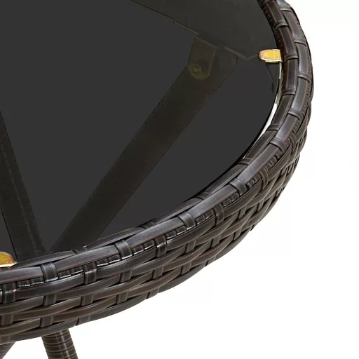 Barna polyrattan és edzett üveg teázóasztal 60 cm