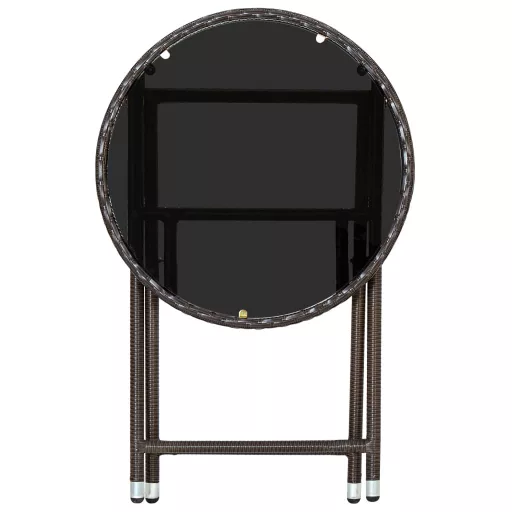 Barna polyrattan és edzett üveg teázóasztal 60 cm