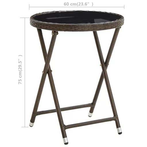 Barna polyrattan és edzett üveg teázóasztal 60 cm