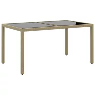   Bézs polyrattan és edzett üveg kerti asztal 150 x 90 x 75 cm
