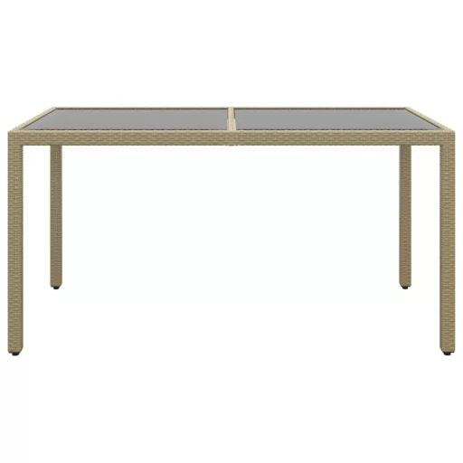 Bézs polyrattan és edzett üveg kerti asztal 150 x 90 x 75 cm
