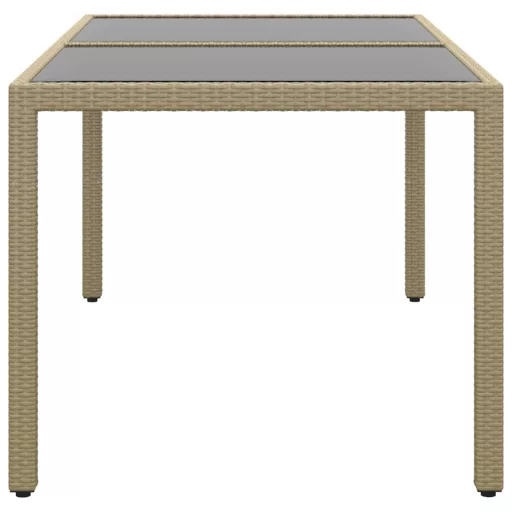 Bézs polyrattan és edzett üveg kerti asztal 150 x 90 x 75 cm