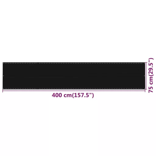 Fekete HDPE erkélytakaró 75 x 400 cm