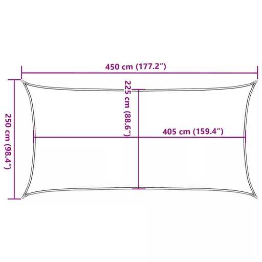 Fehér HDPE napvitorla 160 g/m² 2,5 x 4,5 m