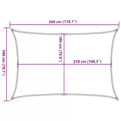 Tópszínű HDPE napvitorla 160 g/m² 2 x 3 m
