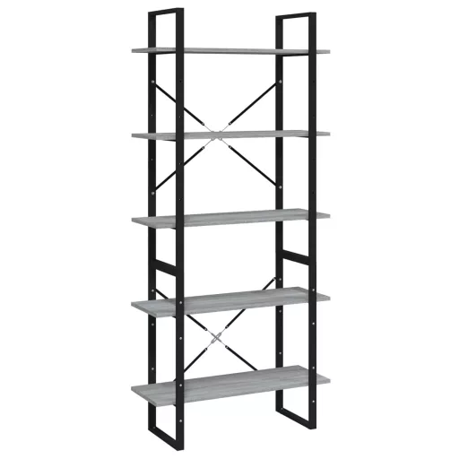 5 szintes szürke sonoma szerelt fa könyvszekrény 80x30x175 cm
