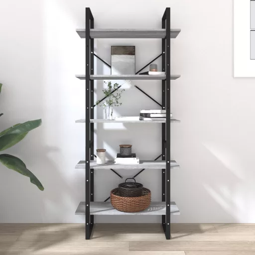 5 szintes szürke sonoma szerelt fa könyvszekrény 80x30x175 cm