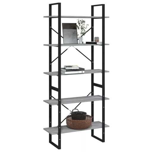 5 szintes szürke sonoma szerelt fa könyvszekrény 80x30x175 cm