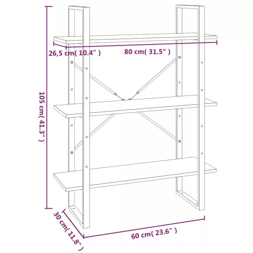 5 szintes szürke sonoma szerelt fa könyvszekrény 80x30x175 cm