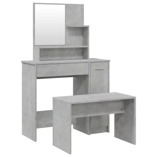 Betonszürke színű fésülködőasztal-szett 86,5 x 35 x 136 cm