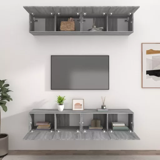 4 db szürke sonoma színű szerelt fa TV-szekrény 80 x 30 x 30 cm