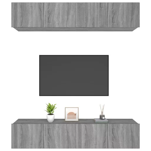 4 db szürke sonoma színű szerelt fa TV-szekrény 80 x 30 x 30 cm