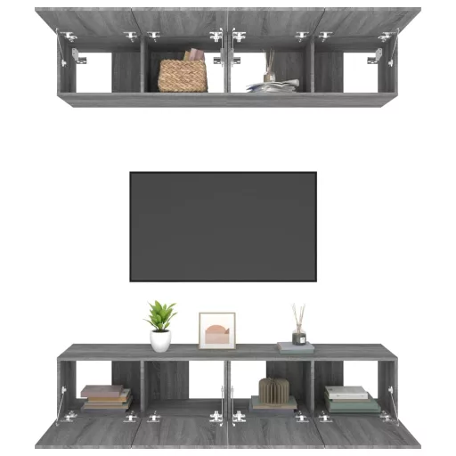 4 db szürke sonoma színű szerelt fa TV-szekrény 80 x 30 x 30 cm