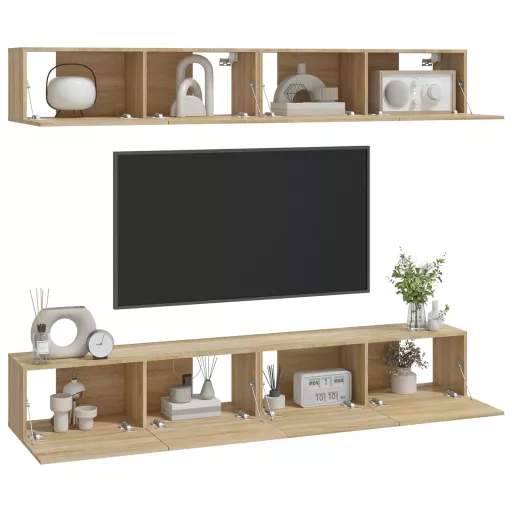 4 db sonoma tölgy színű fali TV-szekrény 100 x 30 x 30 cm