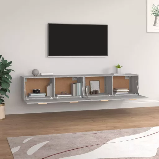 2 db szürke sonoma színű szerelt fa faliszekrény 100x36,5x35 cm