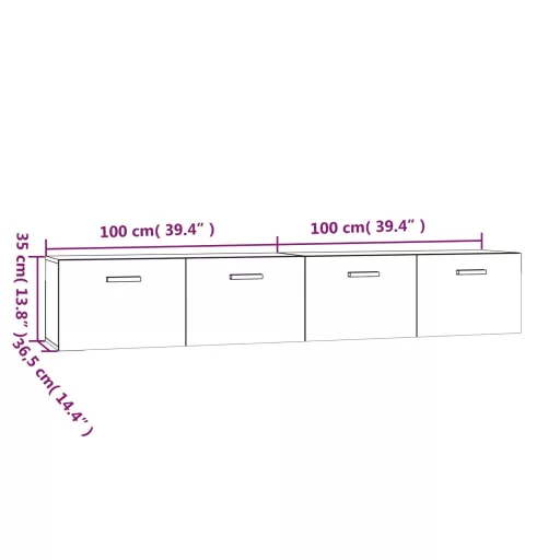 2 db szürke sonoma színű szerelt fa faliszekrény 100x36,5x35 cm