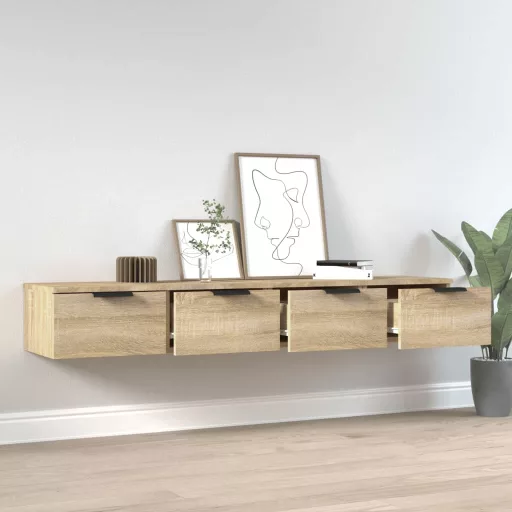 2 db sonoma tölgyszínű szerelt fa fali szekrény 68x30x20 cm
