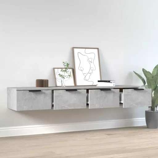 2 db betonszürke szerelt fa fali szekrény 68 x 30 x 20 cm