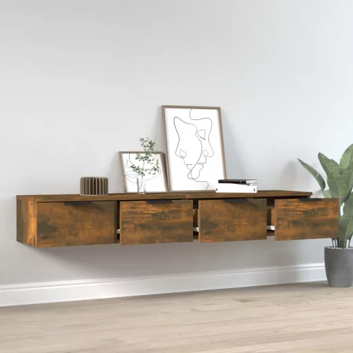2 db füstös tölgyszínű szerelt fa fali szekrény 68 x 30 x 20 cm