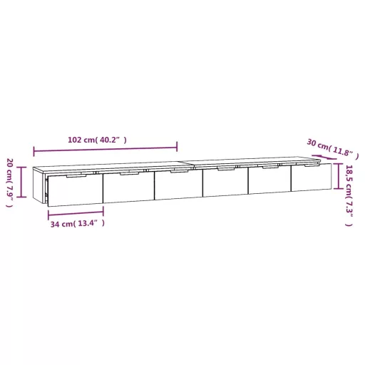 2 db betonszürke szerelt fa faliszekrény 102 x 30 x 20 cm