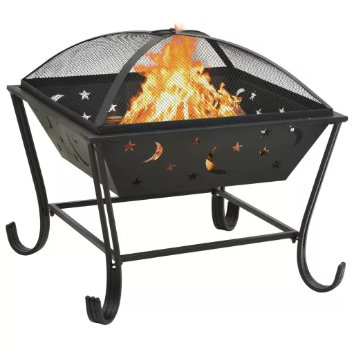 Acél XXL méretű tűztál piszkavassal 62 cm