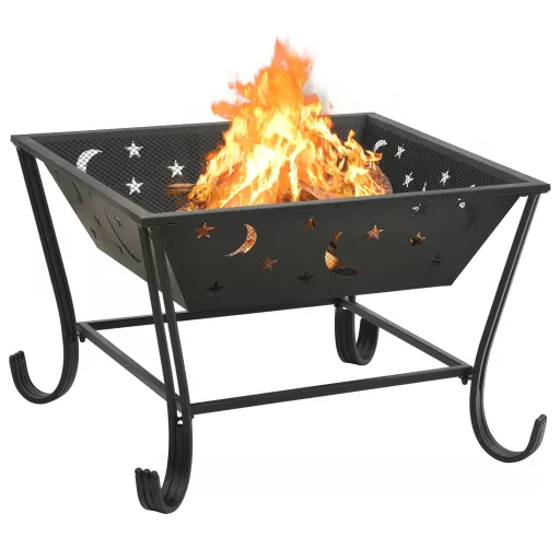 Acél XXL méretű tűztál piszkavassal 62 cm