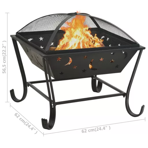 Acél XXL méretű tűztál piszkavassal 62 cm