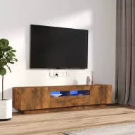   2 részes füstös tölgy színű fa TV-szekrény szett LED-lámpákkal