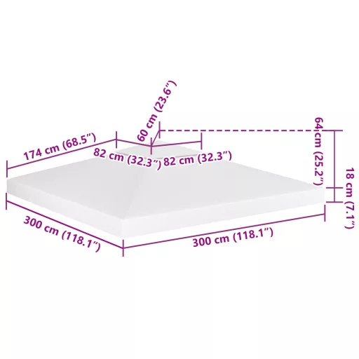 Fehér kétszintes pavilon-tetőponyva 310 g/m² 3 x 3 m
