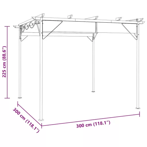 Antracitszürke acél pavilon behúzható tetővel 3 x 3 m 180 g/m²